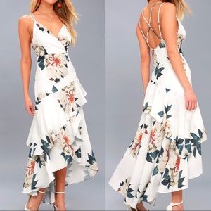 Blossom Tree White Floral Print HighLow Maxi Dress